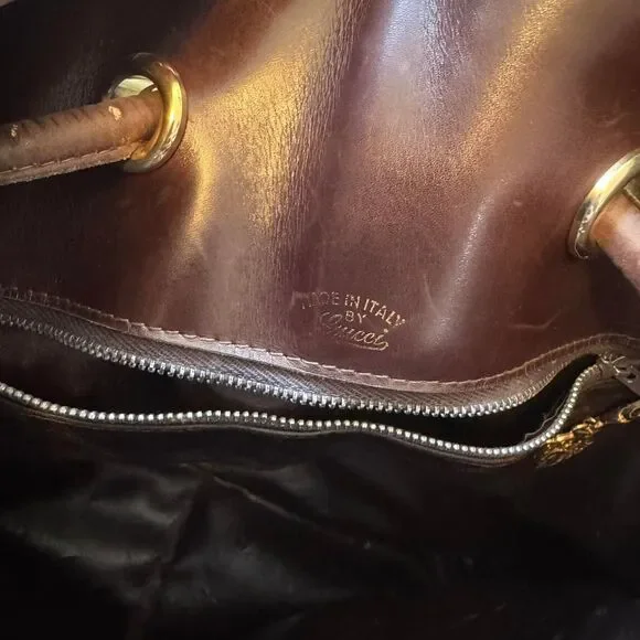 Gucci vintage brown monogram canvas shoulder bag with gold rings - Picture 5 of 8